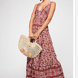 Free People Birdie Boho Red Paisley Maxi Dress Med